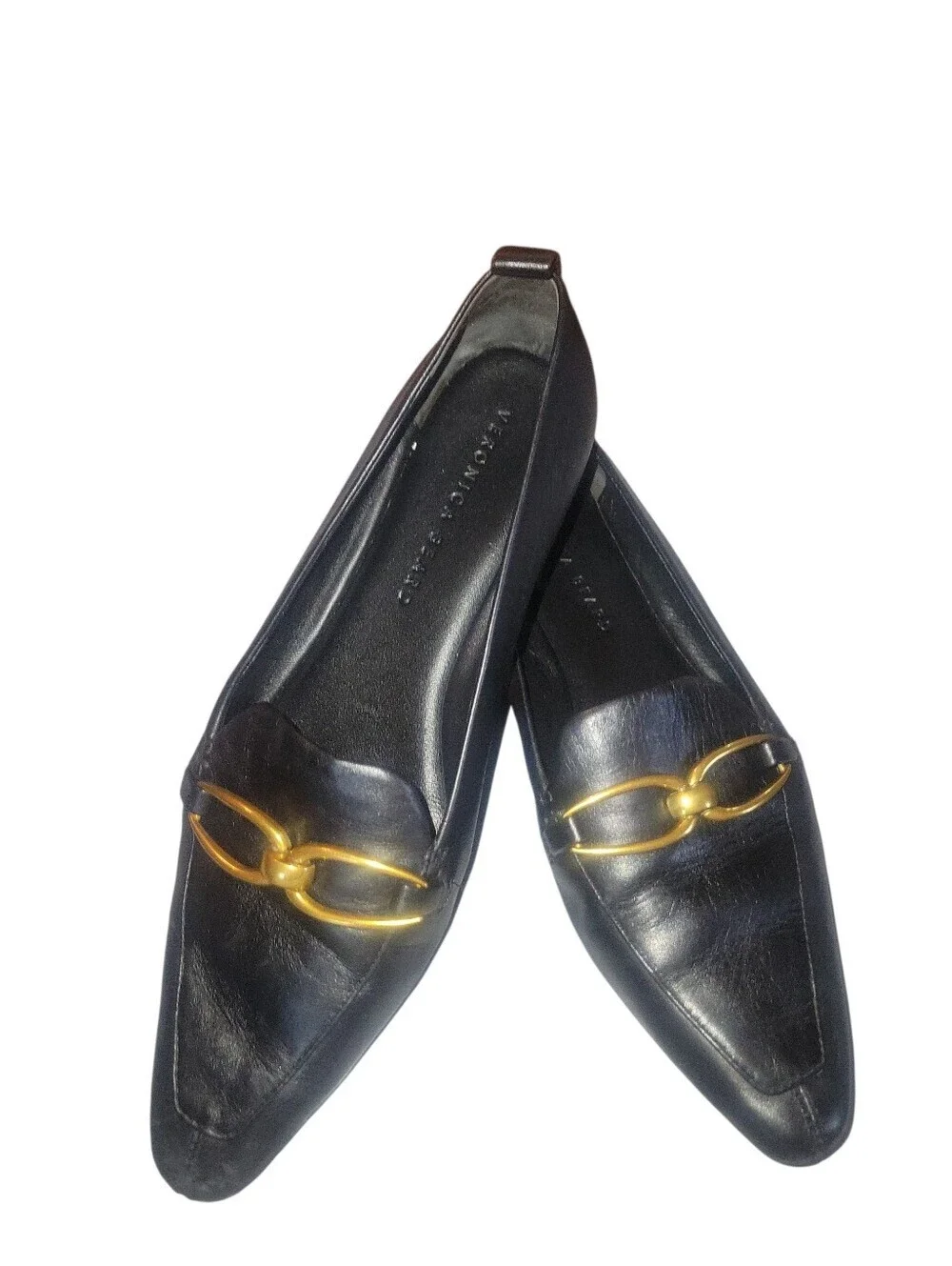 Veronica Beard Champlain Chain Black Leather Loafers with Gold Horsebit Detail